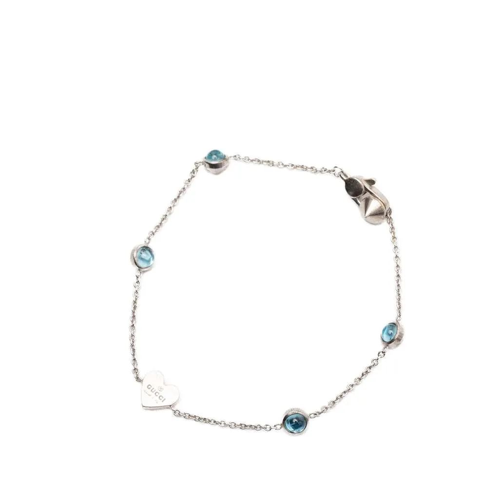Gucci Sterling Silver Crystal Heart Station Bracelet Silver Silver Very good - Back View