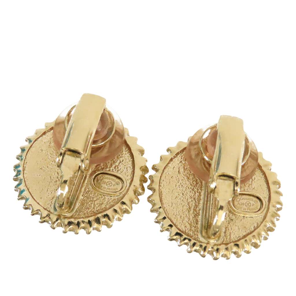 Chanel CC Gold Plated Lacquered Faux Pearl and Rhinestone Clip On Earrings Gold Metal Good condition - Back View