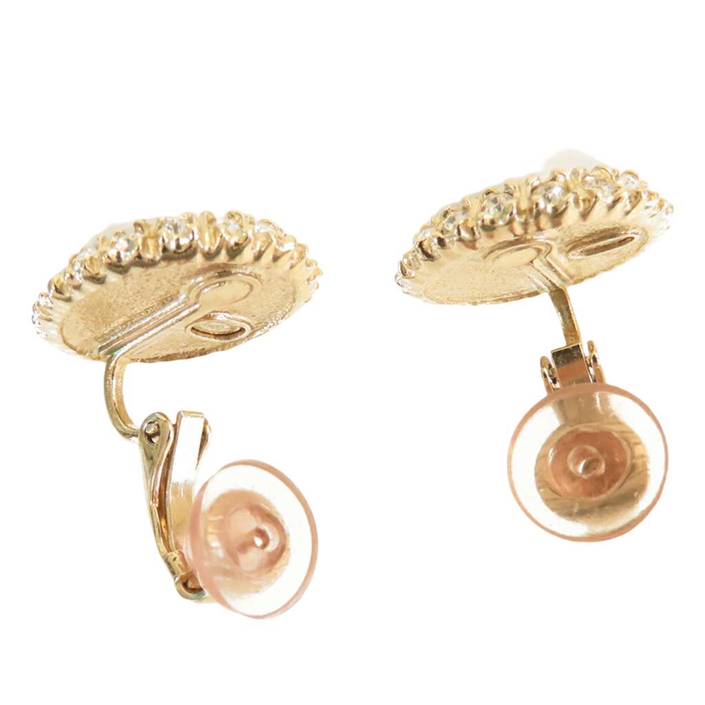 Chanel CC Gold Plated Lacquered Faux Pearl and Rhinestone Clip On Earrings Gold Metal Good condition - Inside View