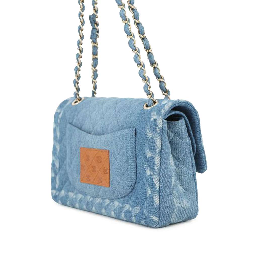 Chanel Medium Classic Washed Denim Double Flap Blue Denim Good condition - Back View