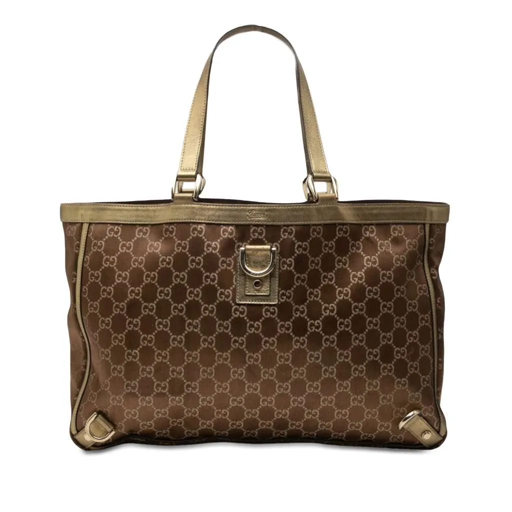 Gucci GG Satin Abbey D Ring Tote Brown Satin Very good - Front View