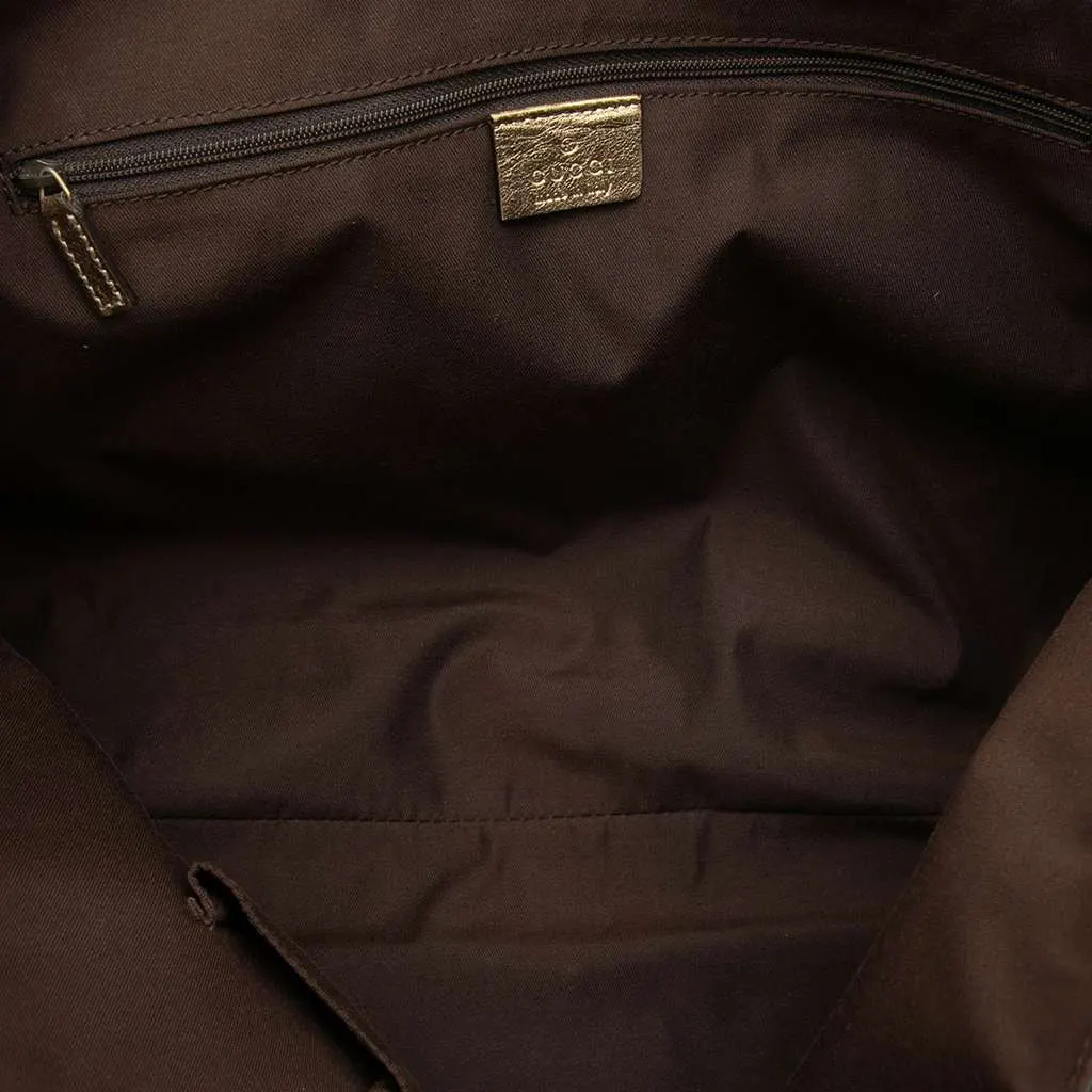 Gucci GG Satin Abbey D Ring Tote Brown Satin Very good - Model View