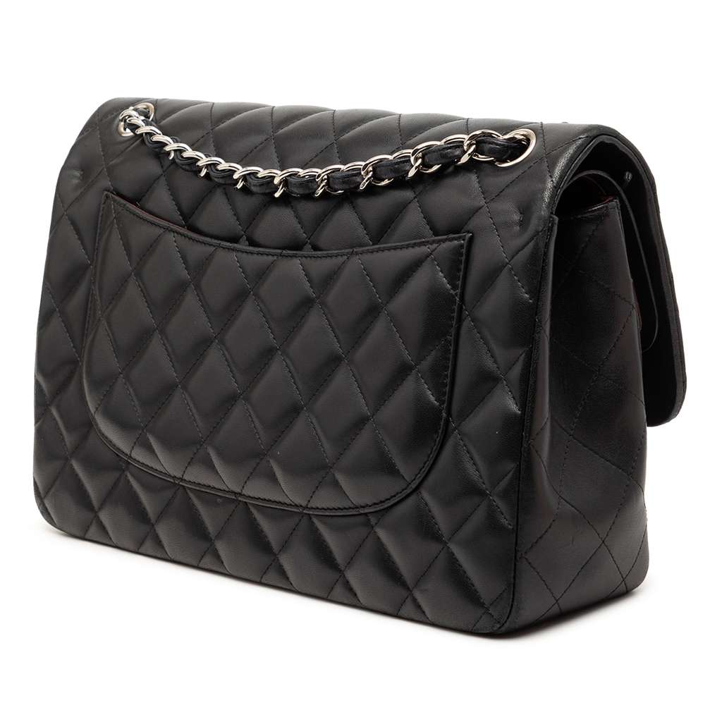Chanel Jumbo Classic Lambskin Double Flap Black Leather Good condition - Back View
