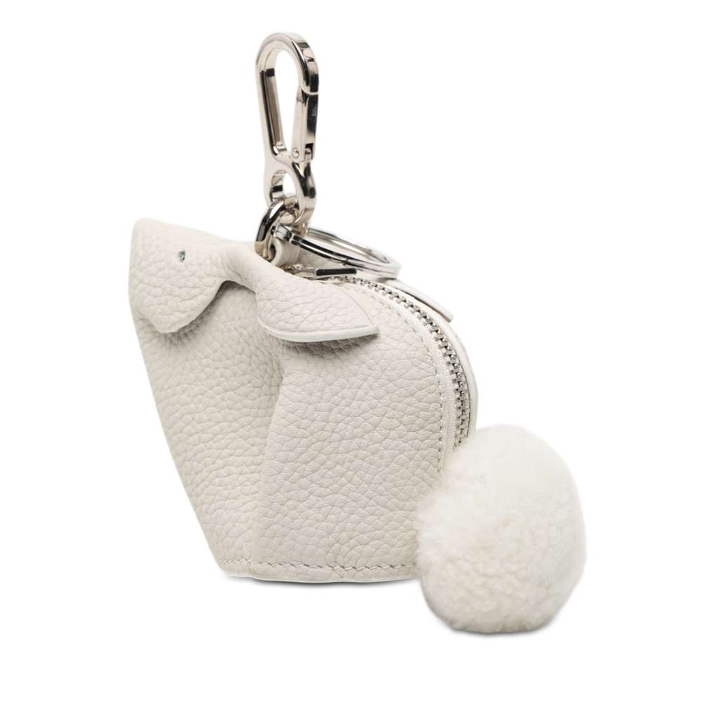 Loewe Pebbled Calfskin Bunny Bag Charm Coin Pouch White Leather Good condition - Back View