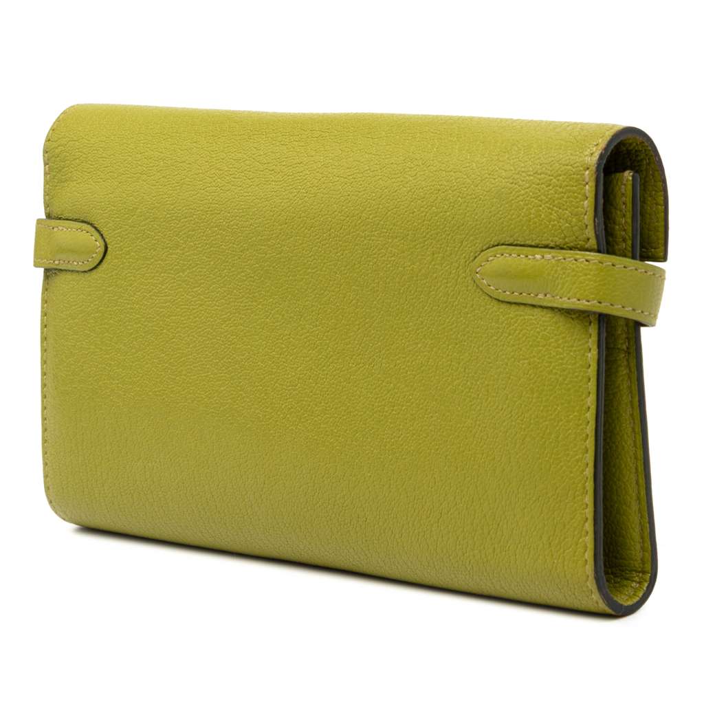 Hermès Chevre Mysore Kelly Longue Wallet Green Leather Good condition - Back View