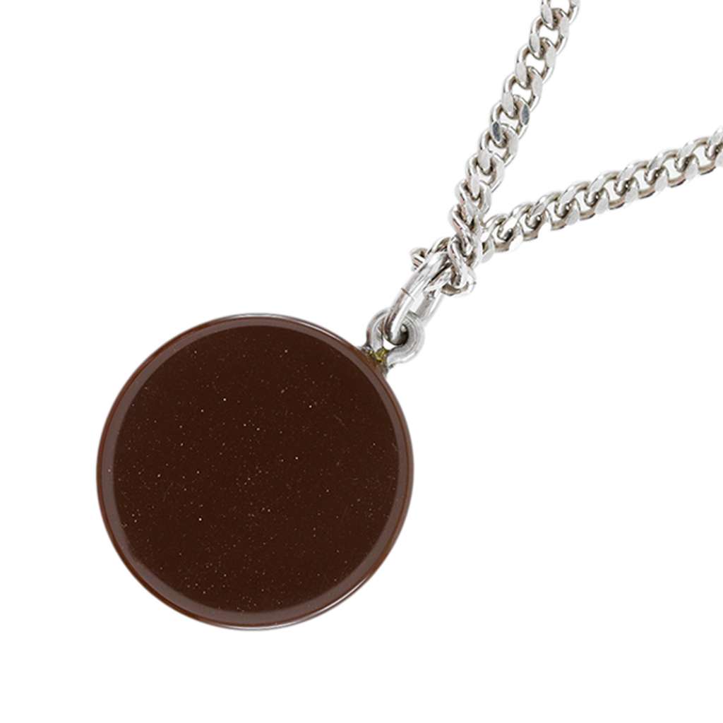 Chanel Silver Plated Brass and Acrylic CC Pendant Necklace Silver Metal Good condition - Back View