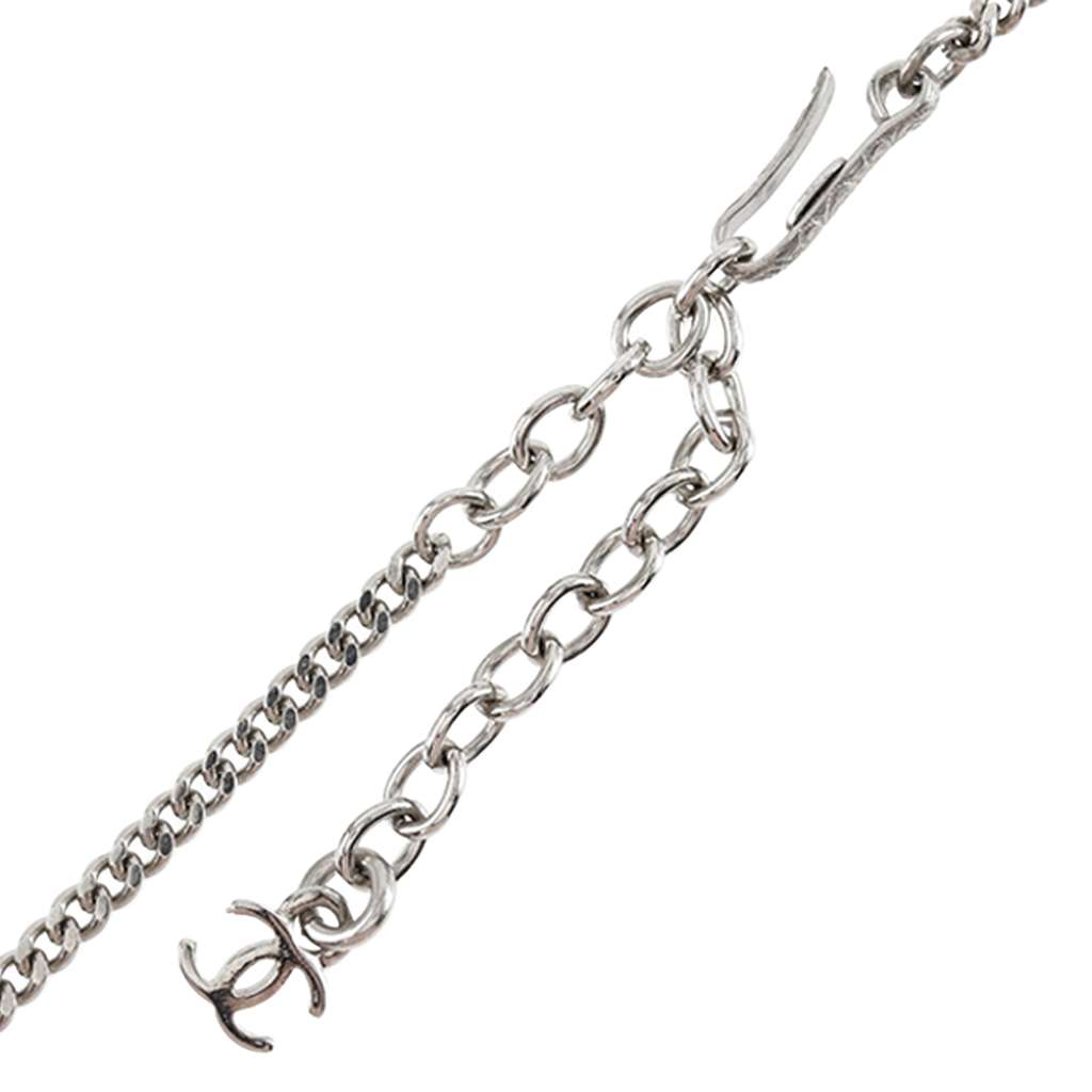 Chanel Silver Plated Brass and Acrylic CC Pendant Necklace Silver Metal Good condition - Inside View