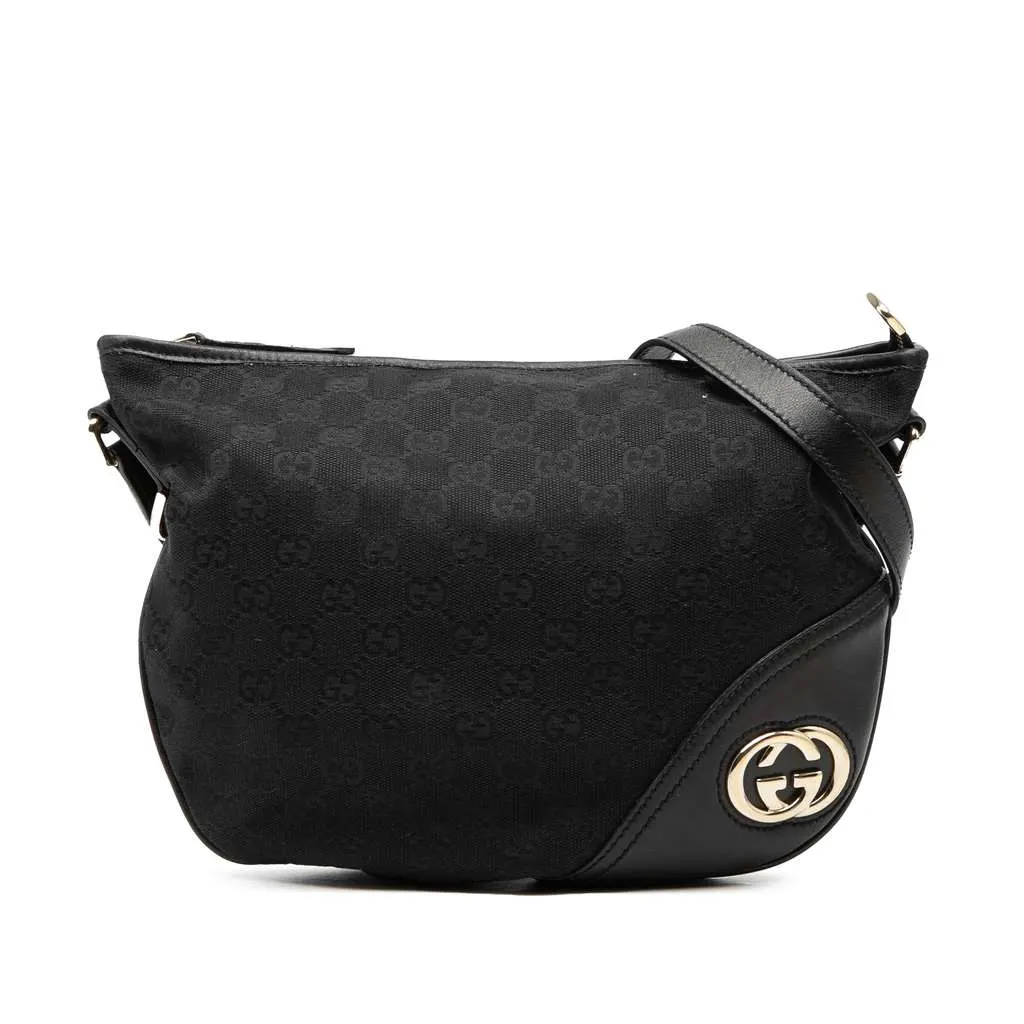 Gucci Medium GG Canvas New Britt Half Moon Crossbody Black Canvas Good - Front View
