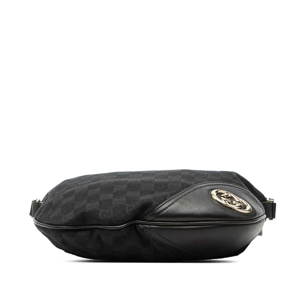 Gucci Medium GG Canvas New Britt Half Moon Crossbody Black Canvas Good - Inside View