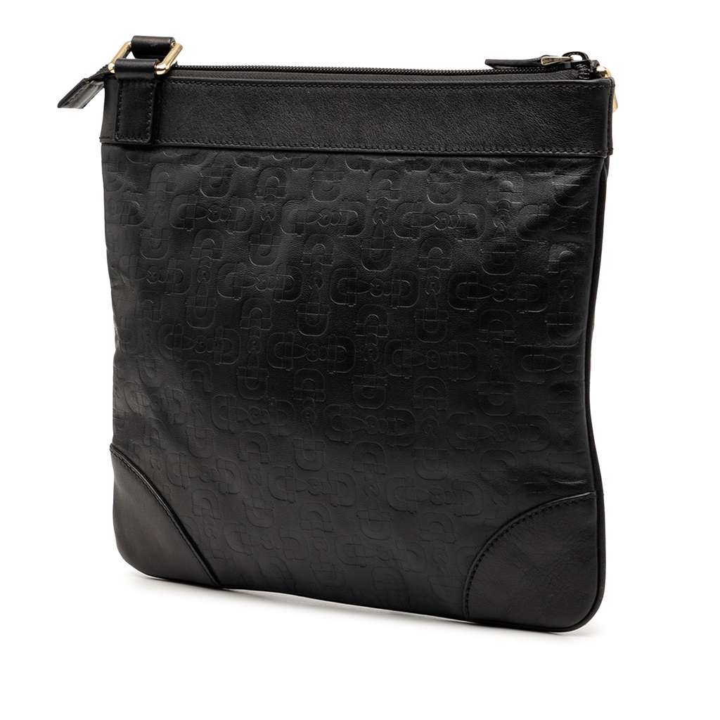 Gucci Embossed Leather Horsebit Crossbody Black Leather Good condition - Back View