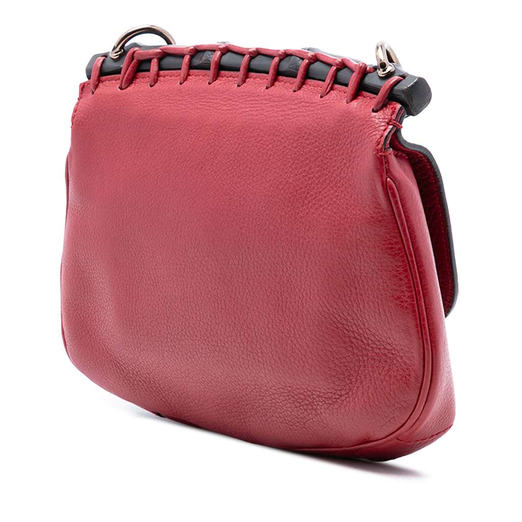 Gucci Small Leather Bamboo Nouveau Fringe Crossbody Red Leather Good condition - Back View