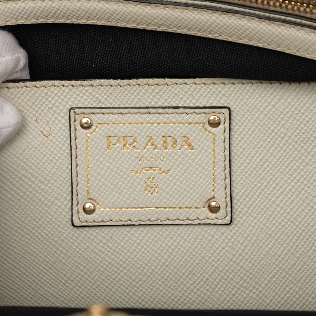 Prada Bicolor Saffiano Cuir Trimmed Canvas Satchel Black Canvas Good condition - Box View