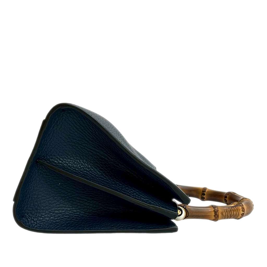 Gucci Mini Leather Bamboo Nymphaea Satchel Blue Leather Good condition - Model View