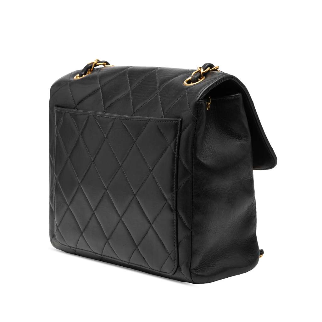 Chanel CC Quilted Lambskin Single Flap Black Leather Good condition - Back View