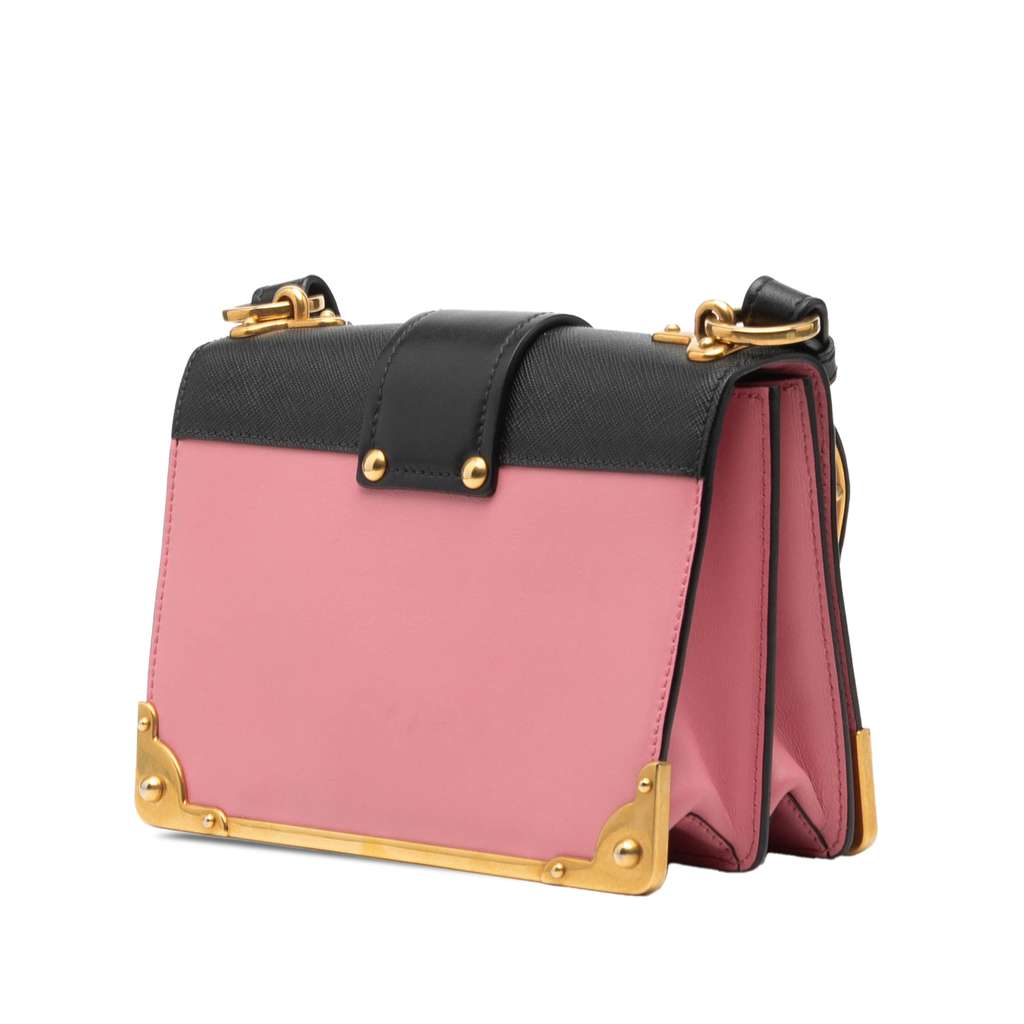 Prada Saffiano Trimmed City Calf Cahier Crossbody Pink Leather Good condition - Back View