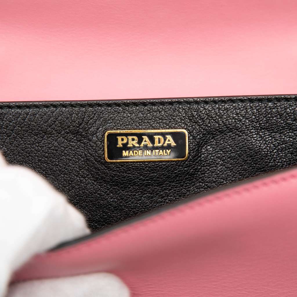 Prada Saffiano Trimmed City Calf Cahier Crossbody Pink Leather Good condition - Box View