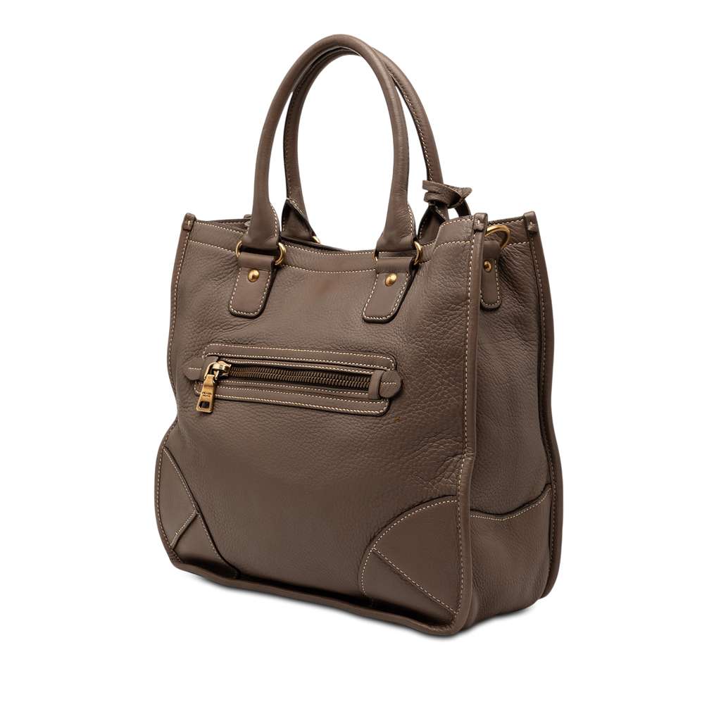 Prada Cervo Open Convertible Tote Brown Leather Good condition - Back View