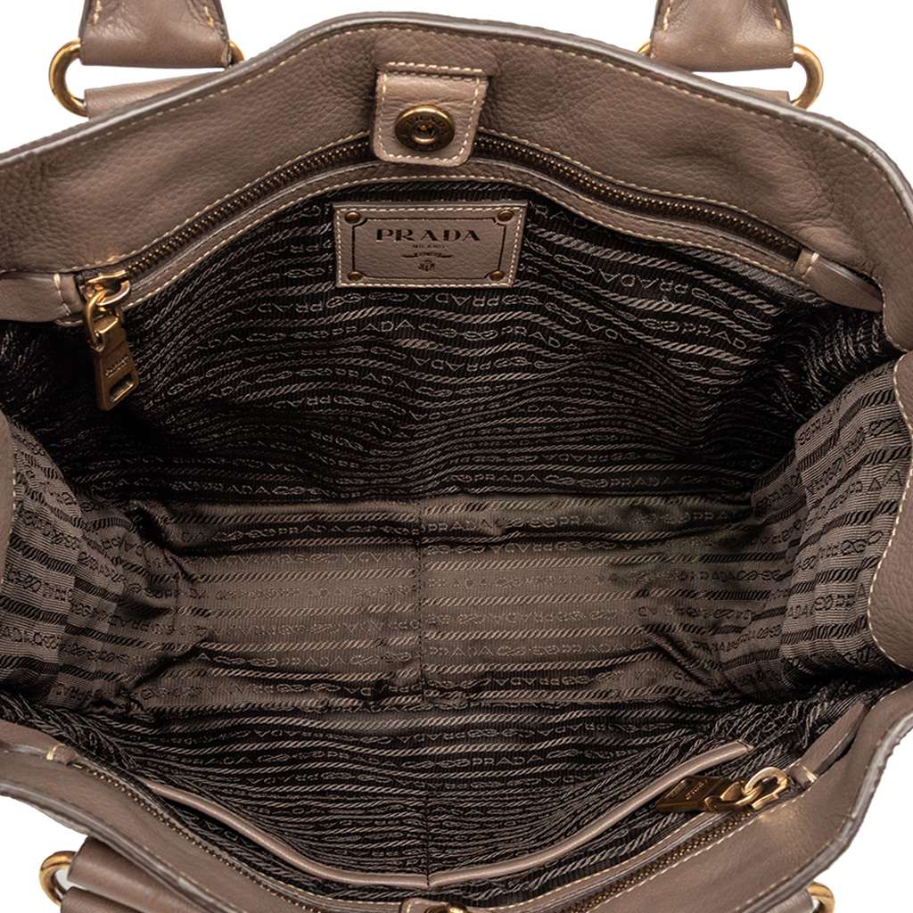 Prada Cervo Open Convertible Tote Brown Leather Good condition - Model View