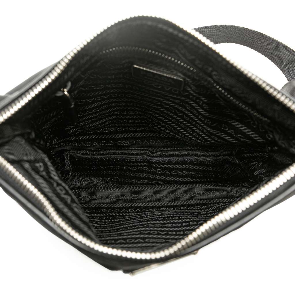 Prada Vitello Trimmed Tessuto Zip Top Crossbody Black Good condition - Model View