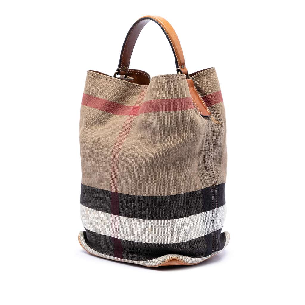Burberry Medium Mega Check Canvas Ashby Bucket Bag Brown Canvas Good condition - Back View
