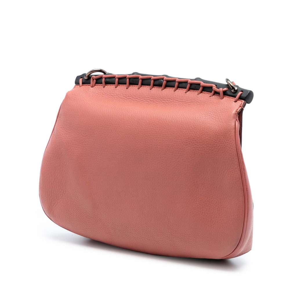 Gucci Medium Leather Bamboo Nouveau Fringe Crossbody Pink Leather Fair condition - Back View