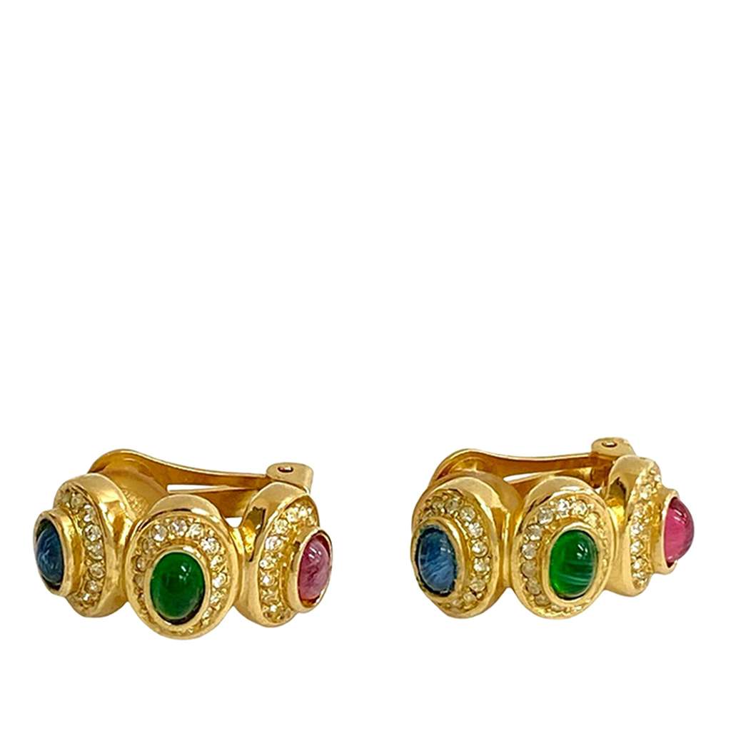 Dior Gold Plated Gripoix and Rhinestone Cuff Clip On Earrings Gold Metal Good condition - Back View