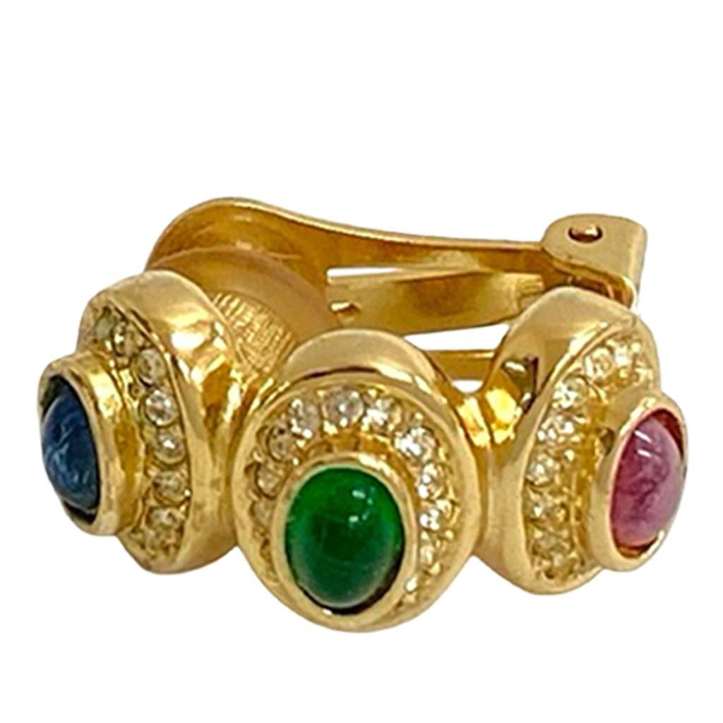 Dior Gold Plated Gripoix and Rhinestone Cuff Clip On Earrings Gold Metal Good condition - Inside View