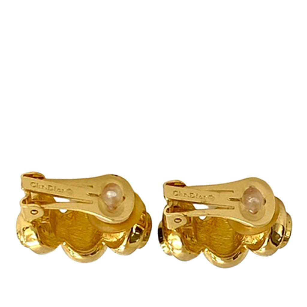 Dior Gold Plated Gripoix and Rhinestone Cuff Clip On Earrings Gold Metal Good condition - Model View