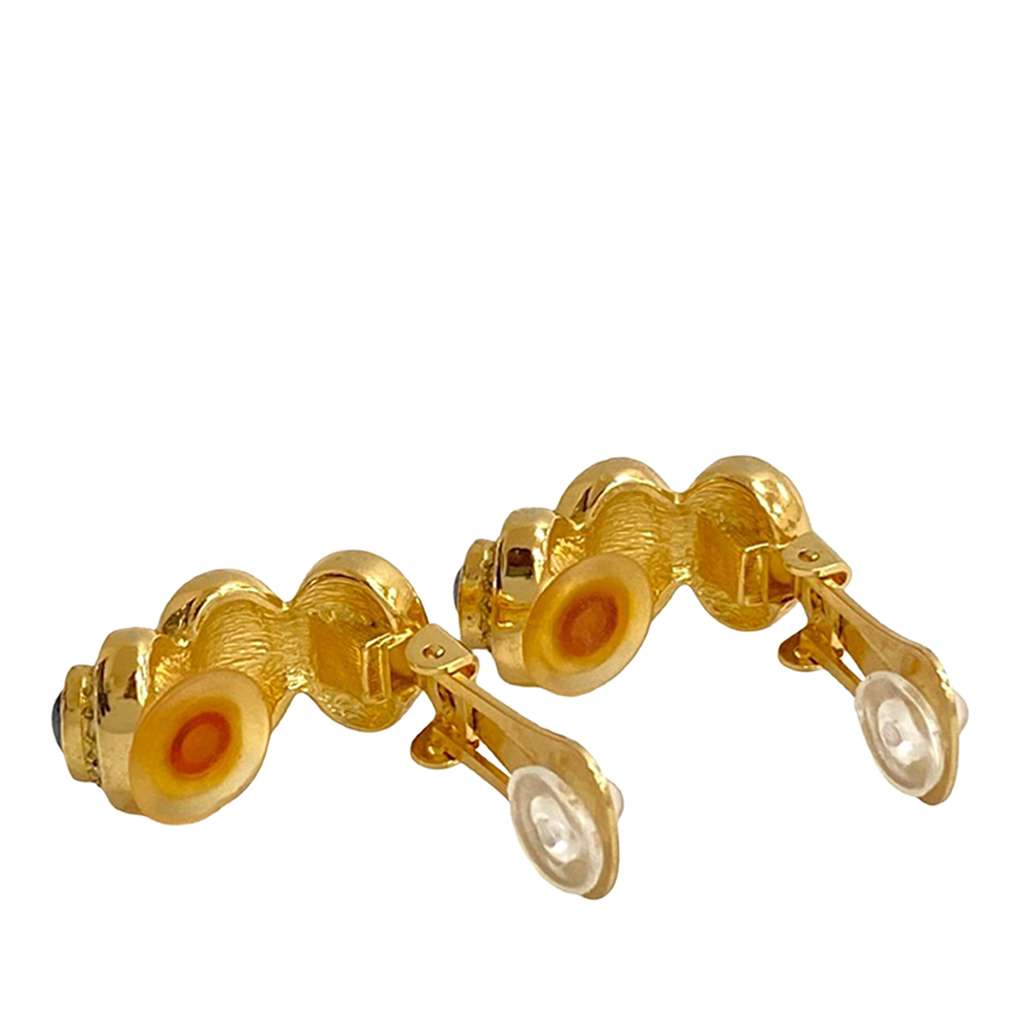 Dior Gold Plated Gripoix and Rhinestone Cuff Clip On Earrings Gold Metal Good condition - Box View