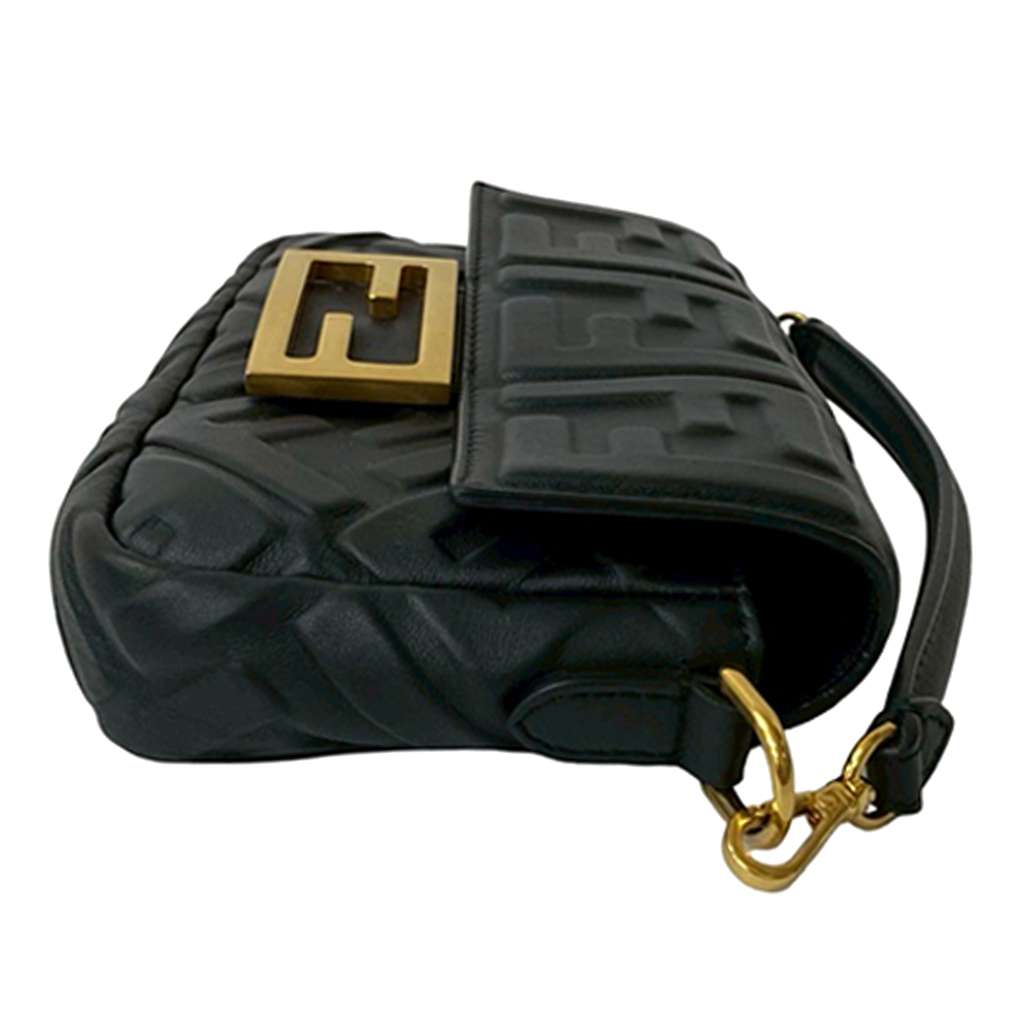 Fendi Mini Zucca Embossed Leather Baguette Satchel Black Leather Good condition - Inside View