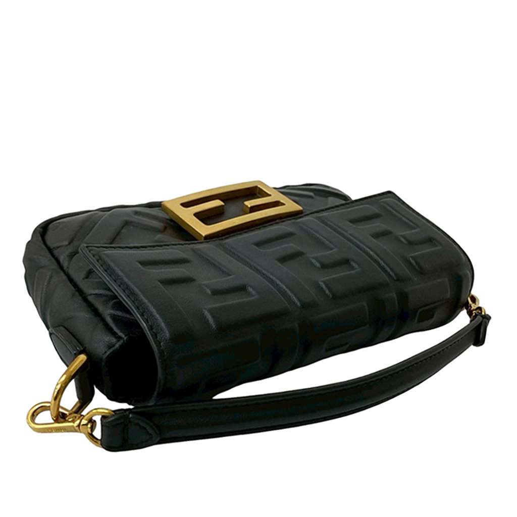 Fendi Mini Zucca Embossed Leather Baguette Satchel Black Leather Good condition - Box View