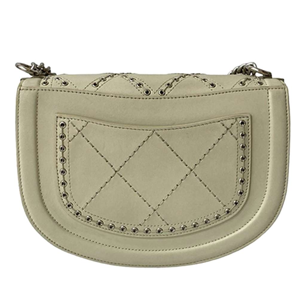 Chanel Small Calfskin Coco Eyelets Round Flap White Leather Good condition - Back View