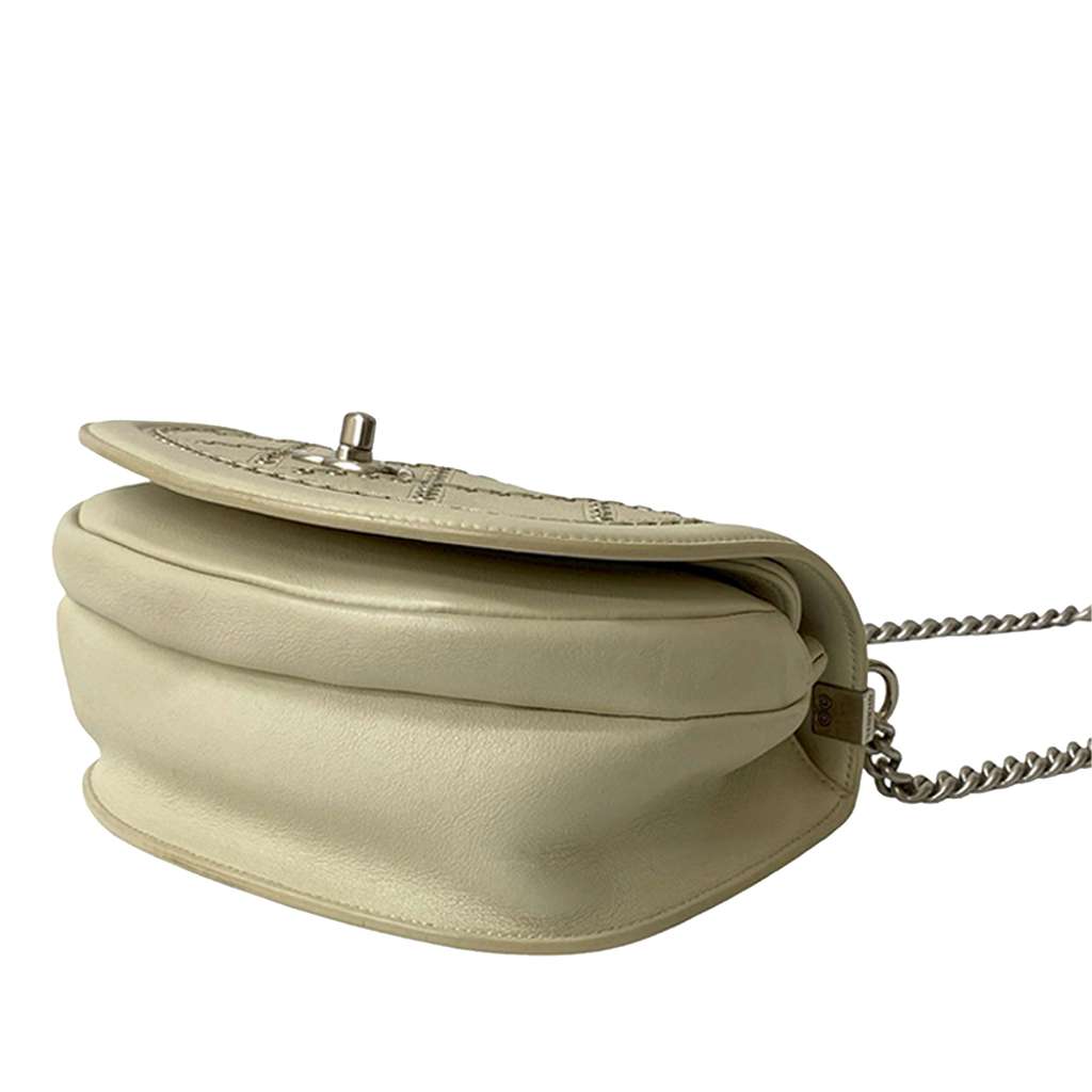 Chanel Small Calfskin Coco Eyelets Round Flap White Leather Good condition - Model View