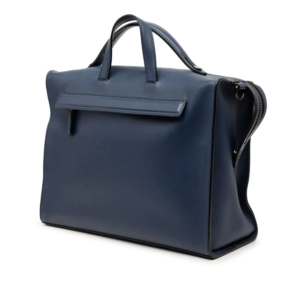 Fendi Leather Lui Urban Briefcase Blue Leather Good - Back View