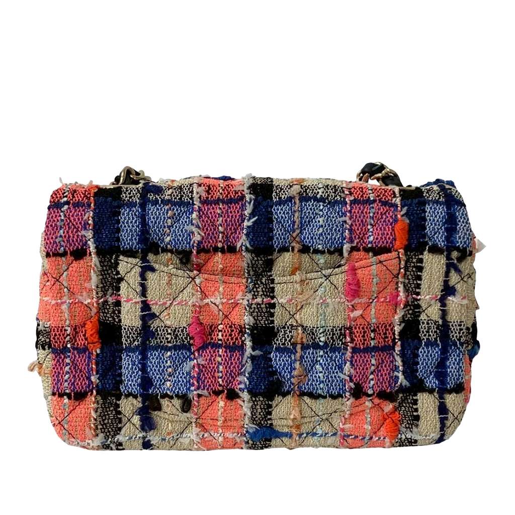 Chanel Small Classic Tweed Single Flap Beige Tweed Good condition - Back View