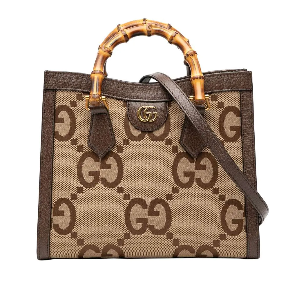 Gucci Medium Jumbo GG Canvas Bamboo Diana Satchel Brown Canvas Very good - Front View