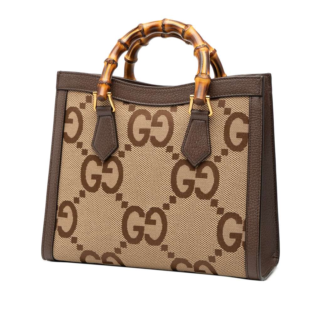 Gucci Medium Jumbo GG Canvas Bamboo Diana Satchel Brown Canvas Good condition - Back View