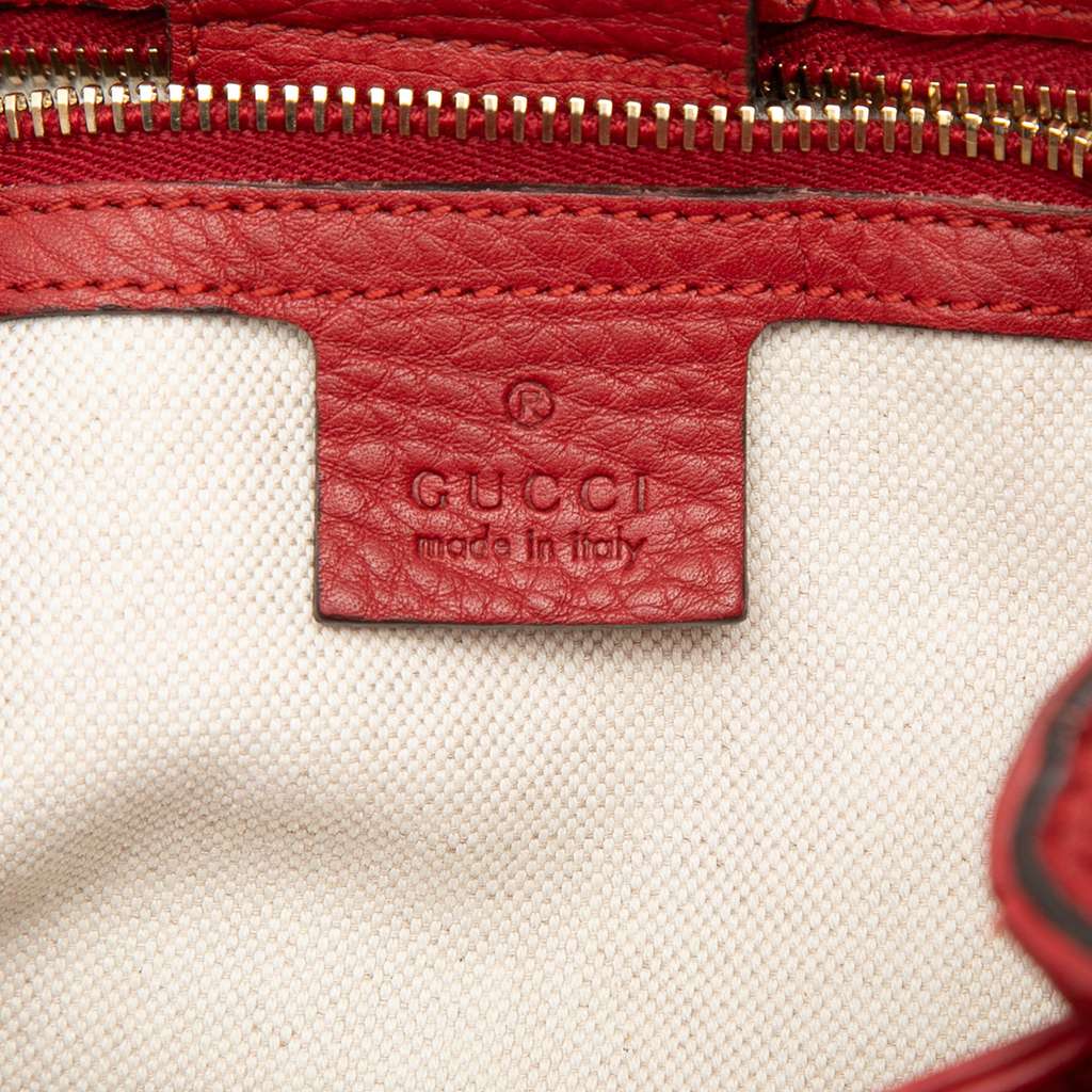 Gucci Small Calfskin Bamboo Shopper Satchel Red Leather Good condition - Box View