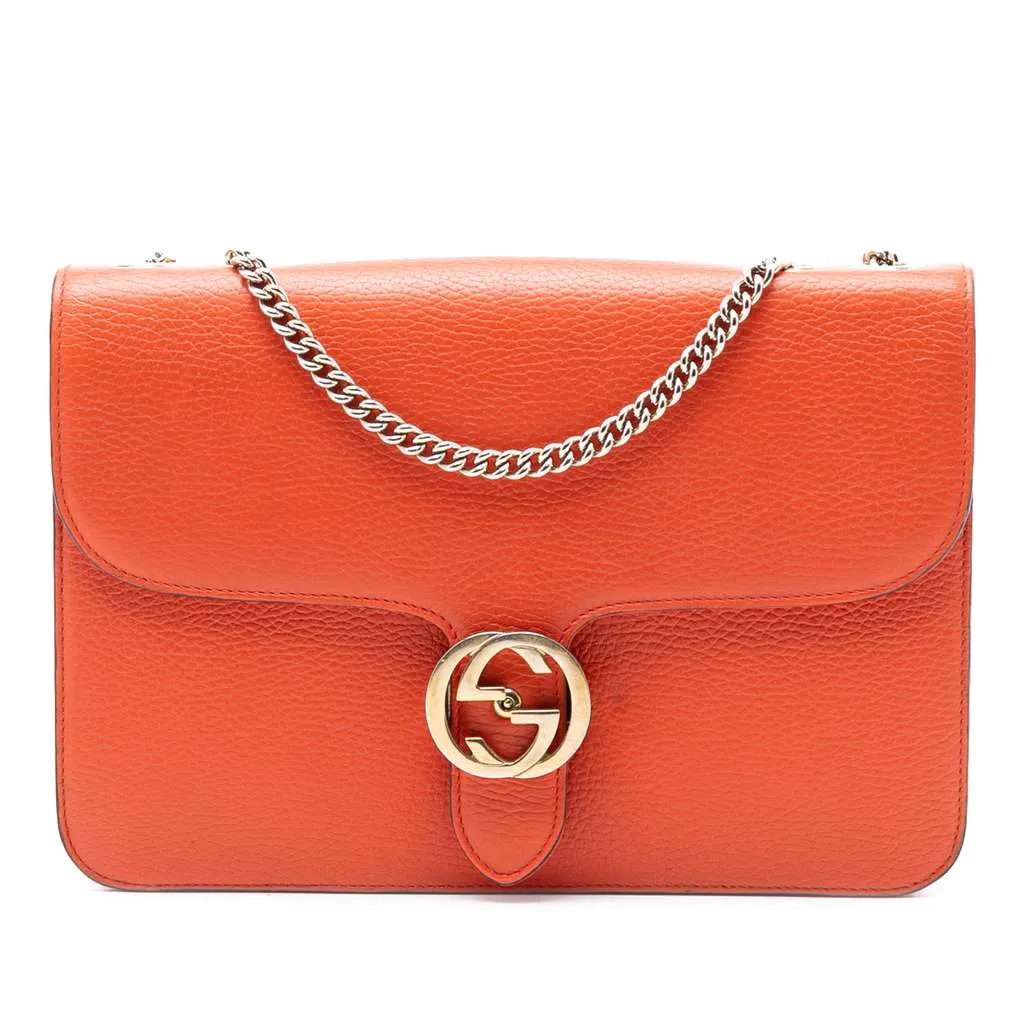 Gucci Medium Dollar Calfskin Interlocking G Crossbody Orange Leather Very good - Front View