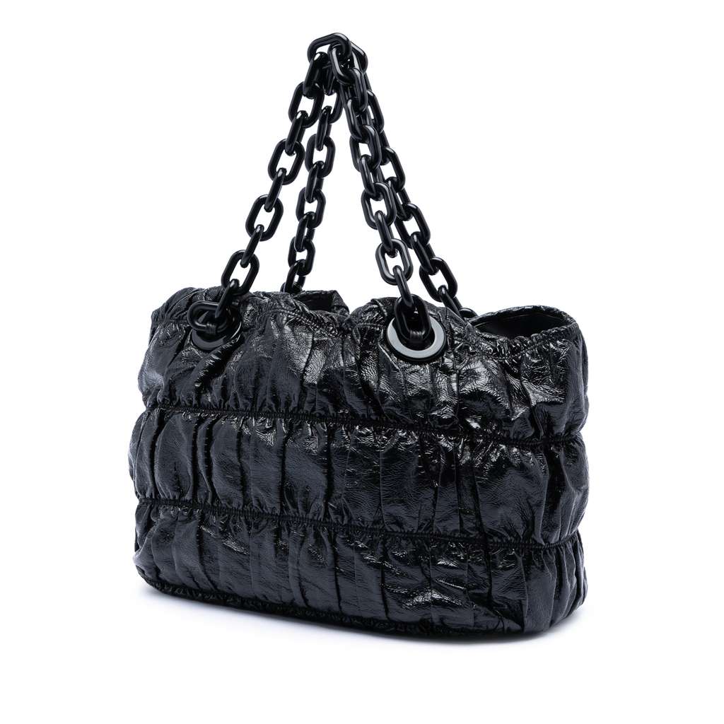 Prada Vernice Gaufre Resin Chain Shopping Tote Black Leather Good condition - Back View