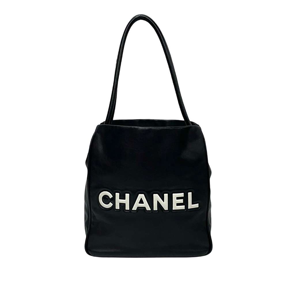 Chanel Lambskin Embossed Camellia Logo Tote Black Leather Good condition - Back View
