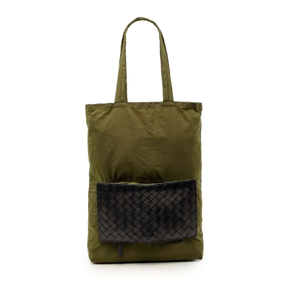 Bottega Veneta Intrecciato Trimmed Nylon Eco Tote Green Very good - Front View