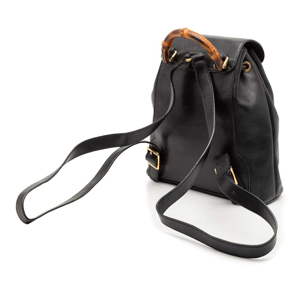 Gucci Leather Bamboo Backpack Black Leather Fair condition - Back View