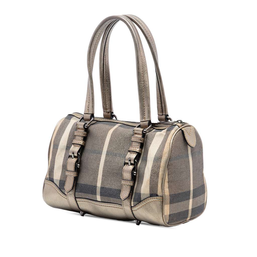 Burberry Smoke Check Canvas Boston Bag Brown Canvas Good condition - Back View