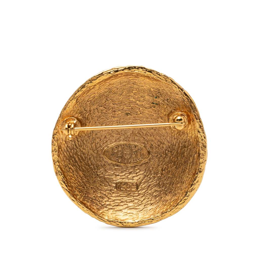Chanel CC Gold Plated Woven Round Brooch Gold Metal Good condition - Back View