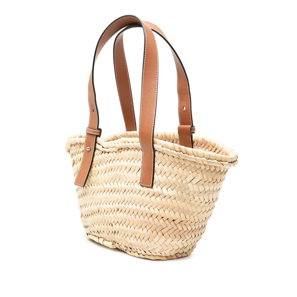 Loewe Small Raffia Anagram Basket Tote Brown Good condition - Back View