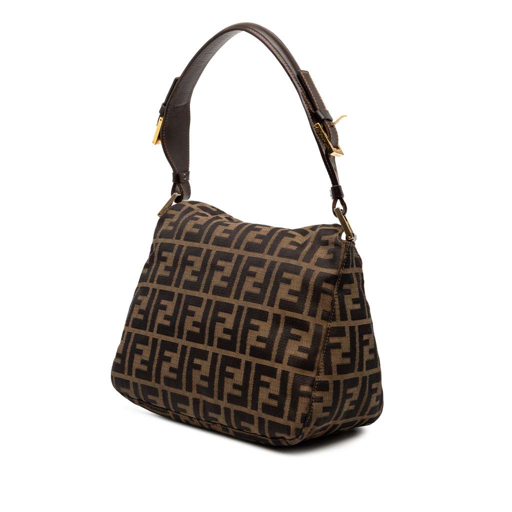 Fendi Zucca Canvas Double Flap Shoulder Bag Brown Canvas Good condition - Back View