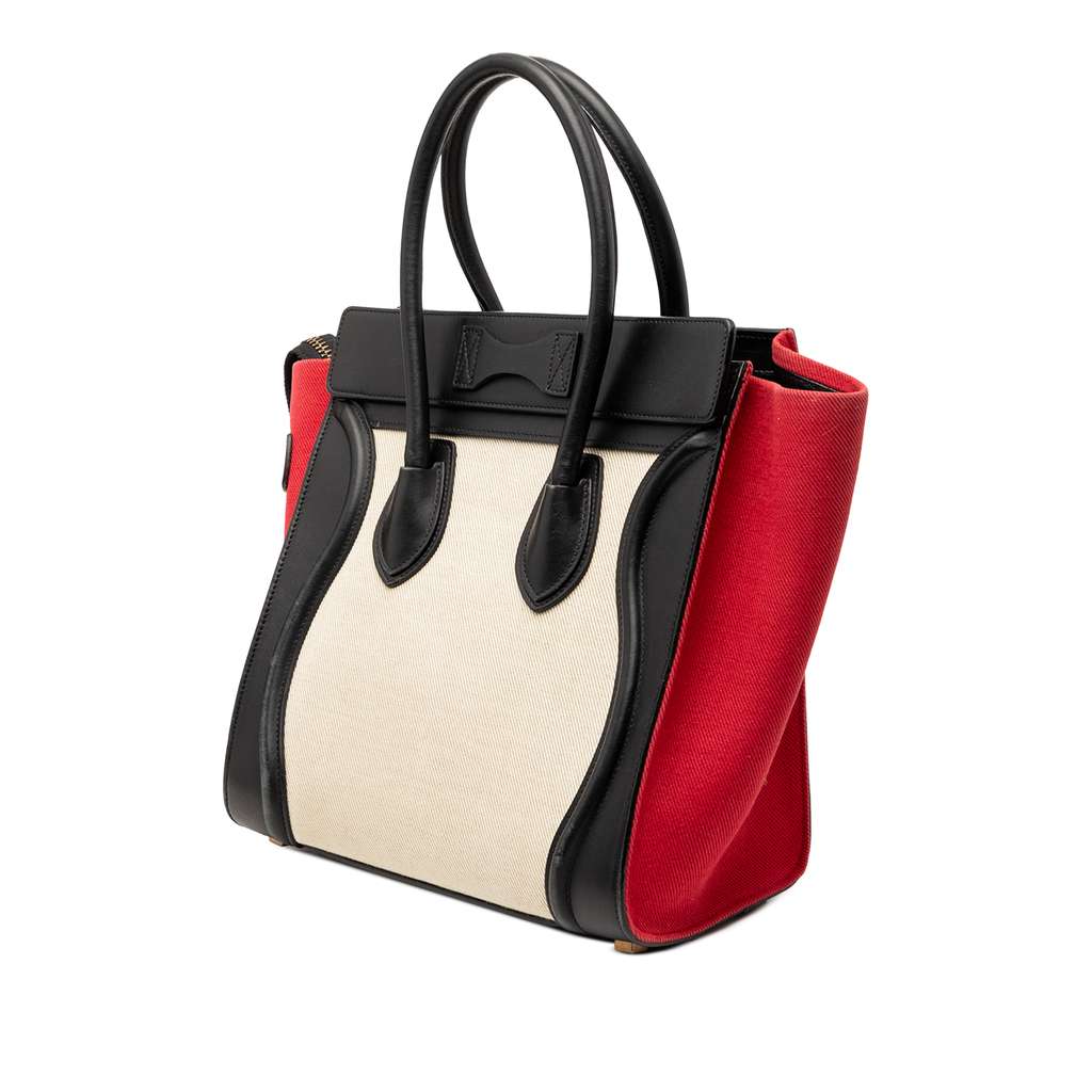 Celine Micro Tricolor Canvas and Leather Luggage Tote White Canvas Good condition - Back View