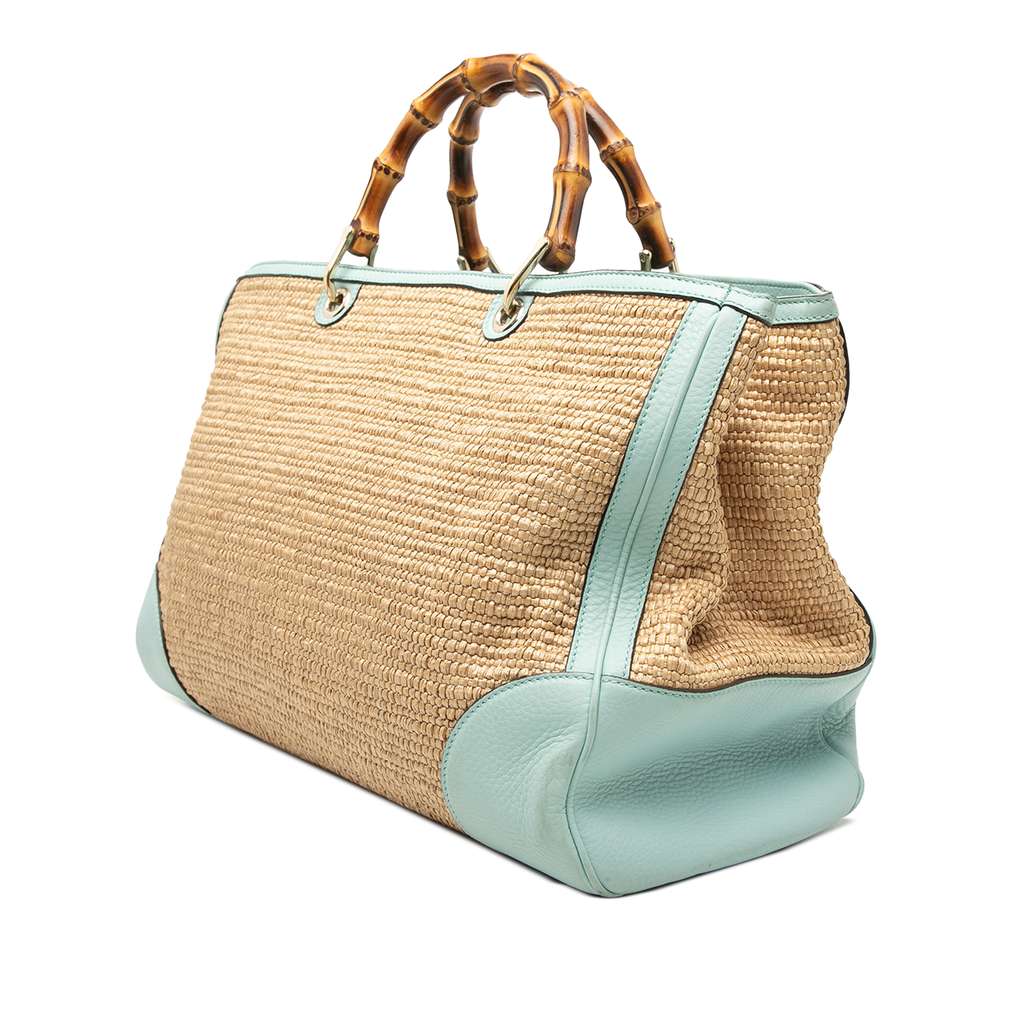 Gucci Large Raffia Bamboo Shopper Satchel Brown Good condition - Back View