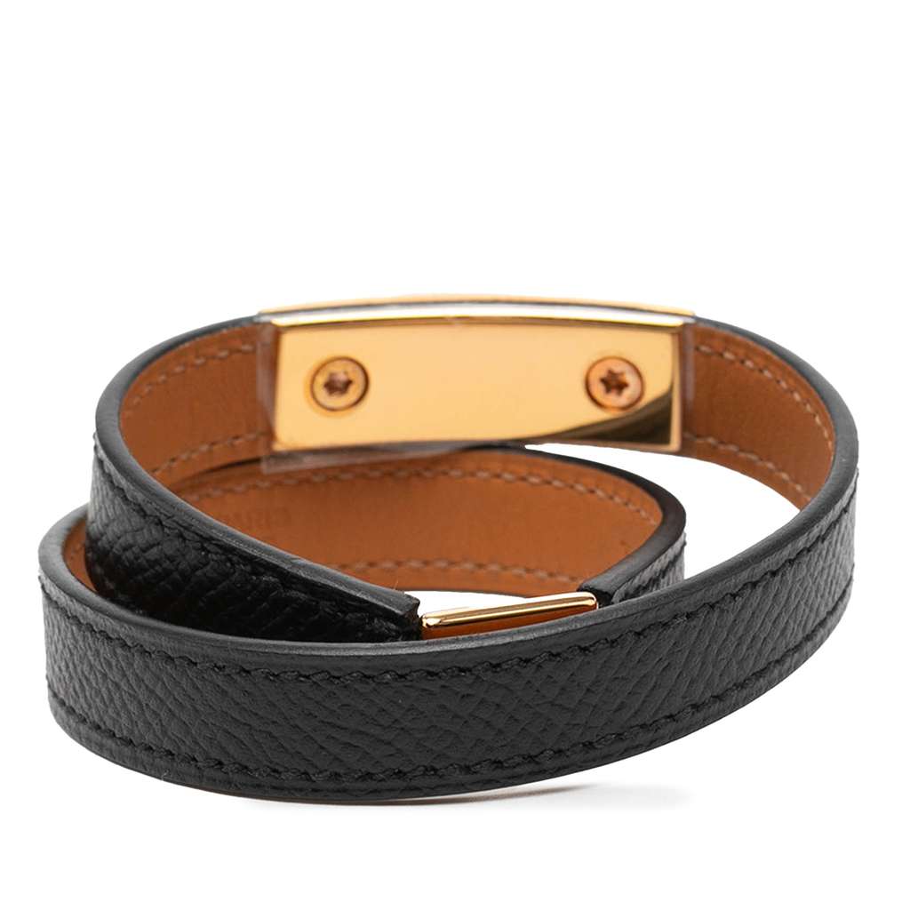 Hermès Epsom Rivale Double Tour Bracelet Black Leather Good condition - Inside View
